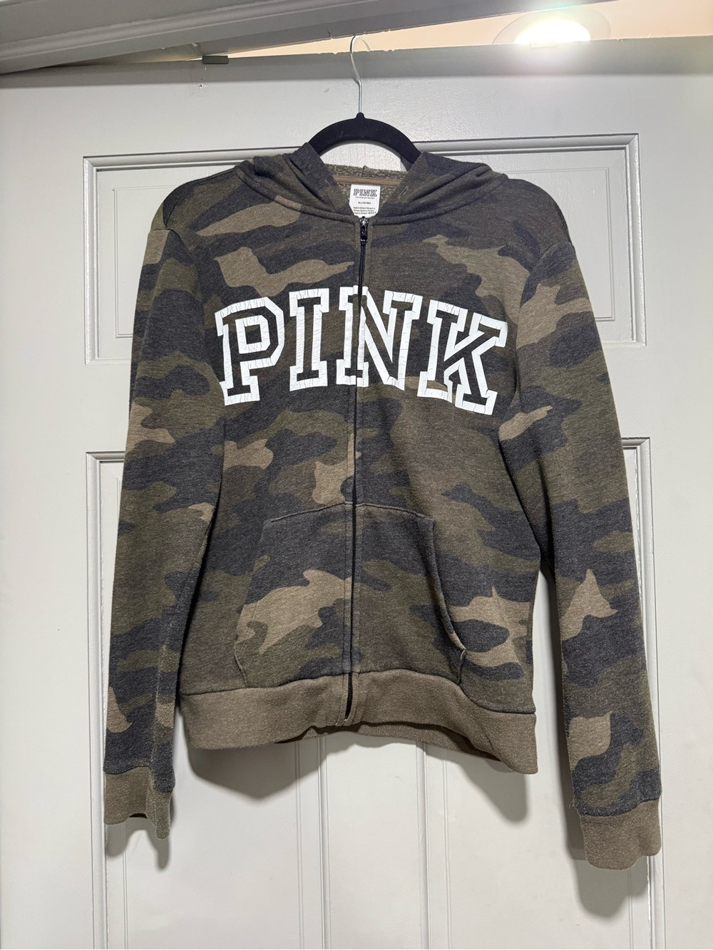 PINK Victoria's Secret Olive Camo Zip-Up Hoodie